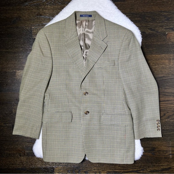 Chaps Ralph Lauren Silk Wool Houndstooth Double Button Sports Coat Blazer Suits Blazers
